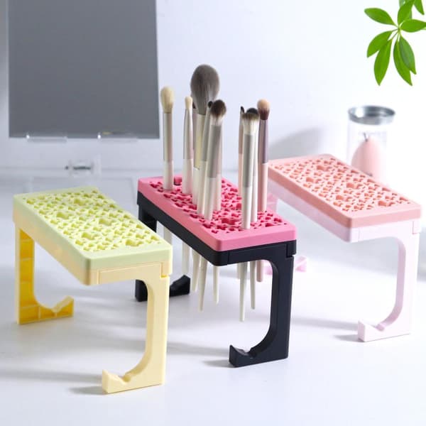 Silikone Makeupbørsteholder Organizer Bordplade Lufttørring Pink