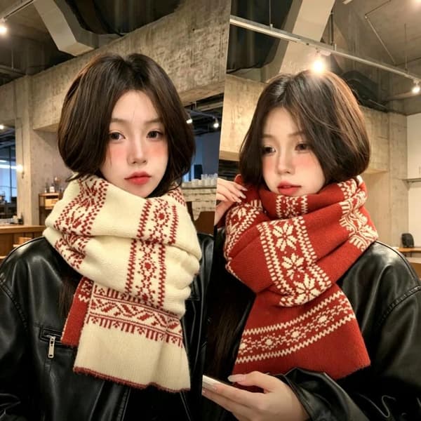 Fair Isle Stickad Vinterhalsduk Mjuk Mysig Varm För Utomhusresor A2