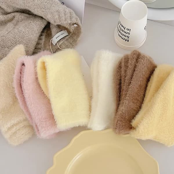 Super bløde sokker mink fleece til kvinder Ensfarvede vintervarm Yellow
