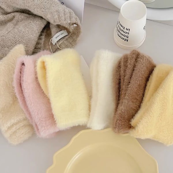 Super Myke Sokker Mink Fleece For Dame Ensfarge Vinter Varm Yellow