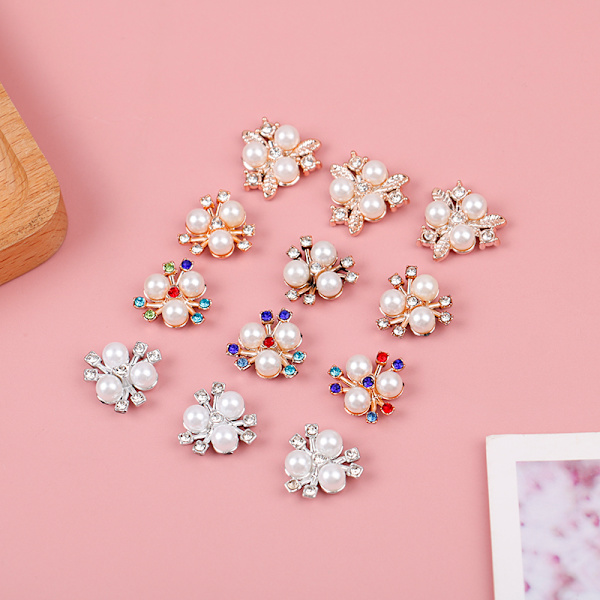10 stk Perle Blomster Rhinestone Knapper Glitrende Krystall Hårnål B