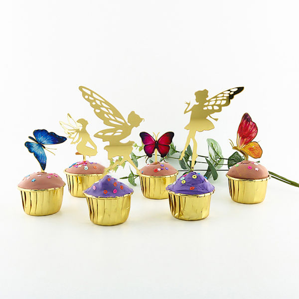 6 kpl kakkukoristelu Fairy Butterfly Party Happy Birthday Cake