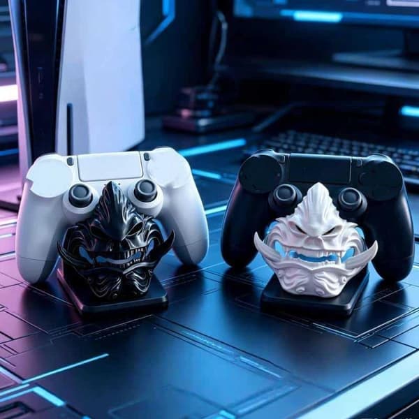 3D-printet spillkontrollerbase Oni-maskeformet skrivebordsdisplay A4