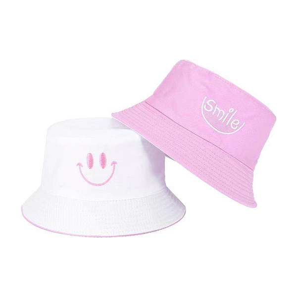 Unisex Bucket Hat Broderi Kvinder Bomuld Dobbeltsidet Hat Beac white pink