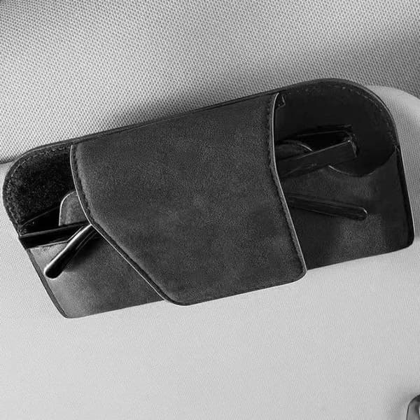 Bilbrilleetui Auto Solskærm Premium Ruskind Brilleholder Vi Gray