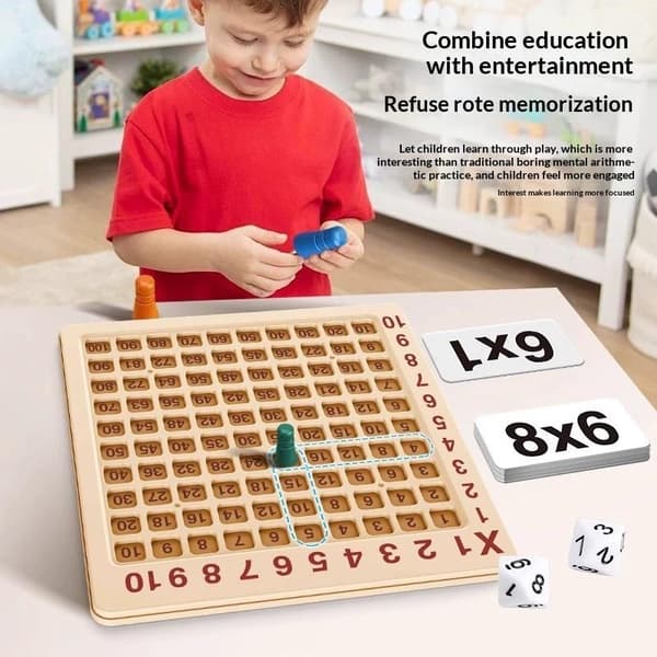 99 Multiplikationsbrädspel i trä Montessori för barn som lär sig 1Set