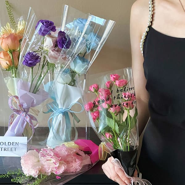 10 st Enstaka Rosärmar Blomsteromslagsväska Bukettförpackning A2