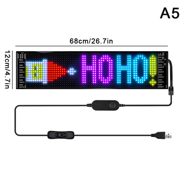LED-skilt for bil Fleksibelt LED-matrisepanel USB Bluetooth-applikasjon 12*68cm