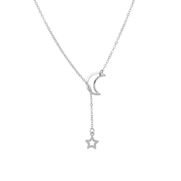 Ny Enkel Måne Stjerne Vedhæng Choker Halskæde Collares Til Kvinder A1