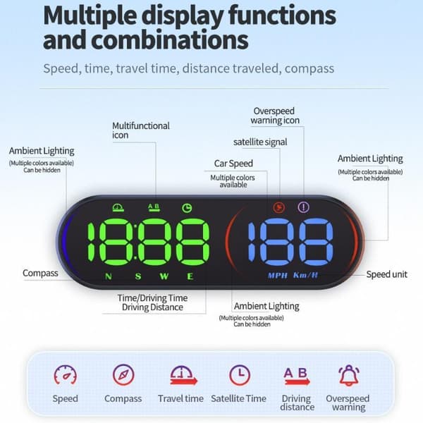Bil HUD Head Up Display Speedometer GPS Hastighedsmåler med Kompas