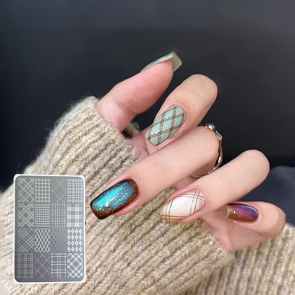 Neglekunst Stamping Plader Rustfrit Stål Ternmønster Stribe Mønster T B