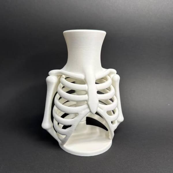 Vit 3D-printad skelettbröstkorgsvas Unik gotisk design för A