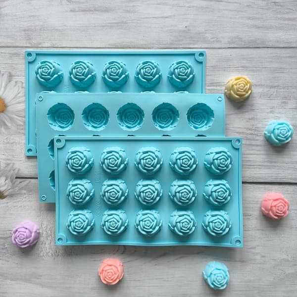 15-hulls roseform silikon sjokolade- og godteriform DIY dessert P Pink