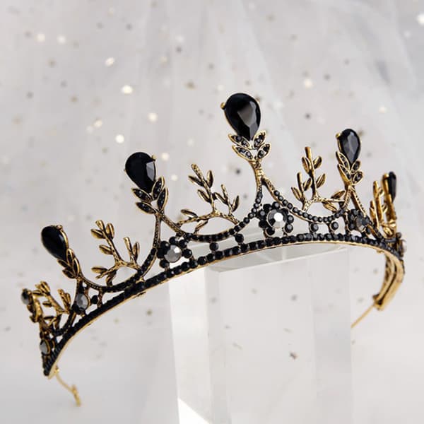 1st Bride Retro Black Crystal Crown Queen Tiara A