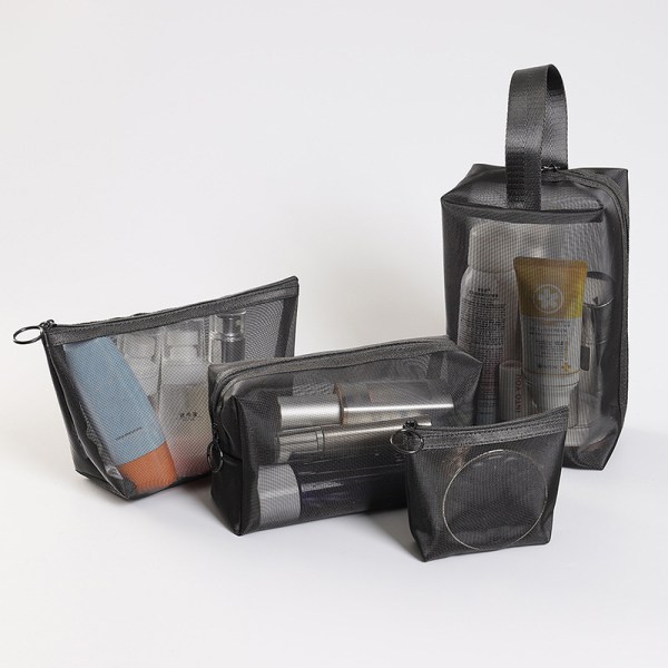 Mesh sminkväska Transparent Portabel kosmetisk förvaring Resor Li Three-piece