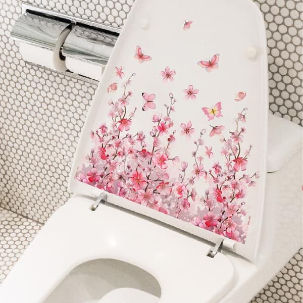 Vaaleanpunainen kukka perhonen itseliimautuva wc-istuin DIY irrotettava