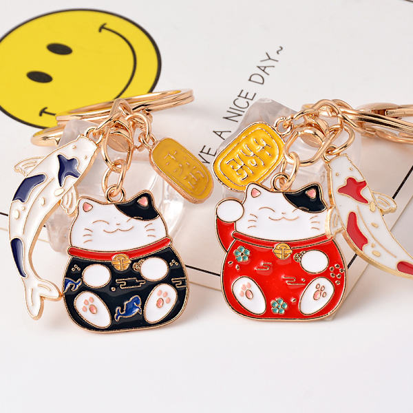 Fortune Cat Nøgleringe Koi Fish Pendant Nøglering Dejlig Key Rin Red