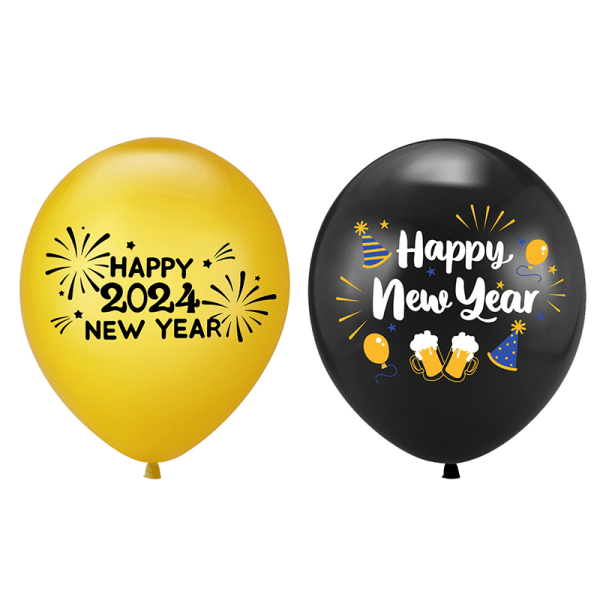 10 stk 2024 nytårs festdekoration Sort guld balloner Glad Gold