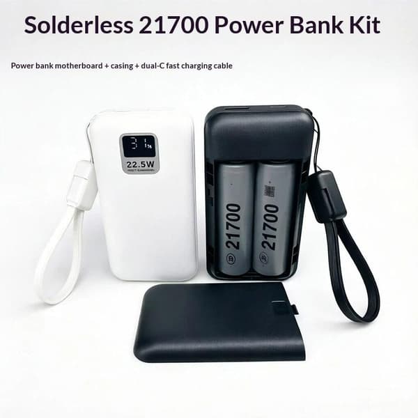 21700 Powerbank Shell Plastikhus til 2 stk. 21700 Batterier Com Black A1
