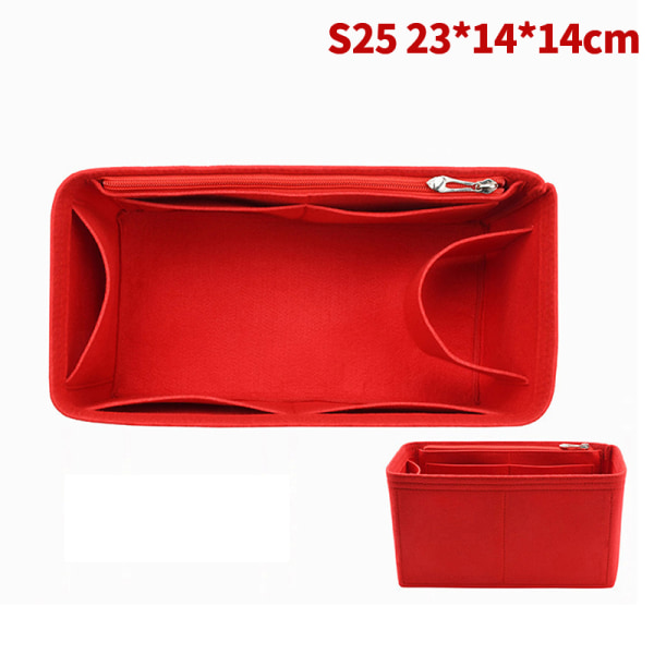 Taske Organizer Filt Stof Indlæg 25 30 35 Makeup Håndtaske Red StyleB S