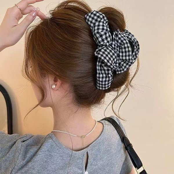 Top n-stil Minimalistisk Sort og Hvid Ternede Boble Hårklemme Black White