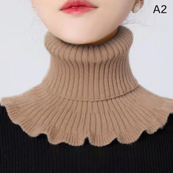 Kvinner strikket halsskjerf med treører Turtleneck Varm Wi A2