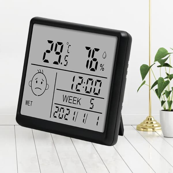 Ultratunn väckarklocka LCD digital temperatur- och luftfuktighetsklocka D C