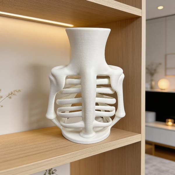 Vit 3D-printad skelettbröstkorgsvas Unik gotisk design för A