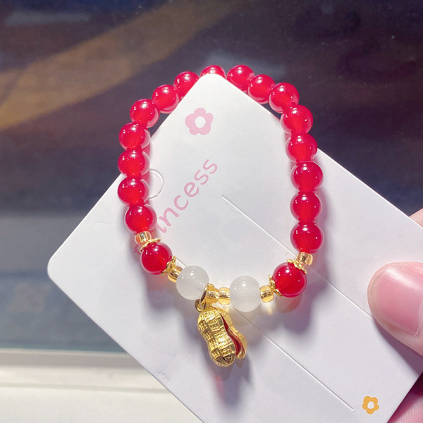 Nytår Lucky Beaded Armbånd Elegant Red Beads Peanut Pendant A6