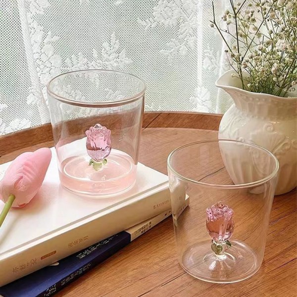 3D Rose glass kopp med håndtak Husholdnings frokost kopp for juice B c9d5 |  B | Fyndiq