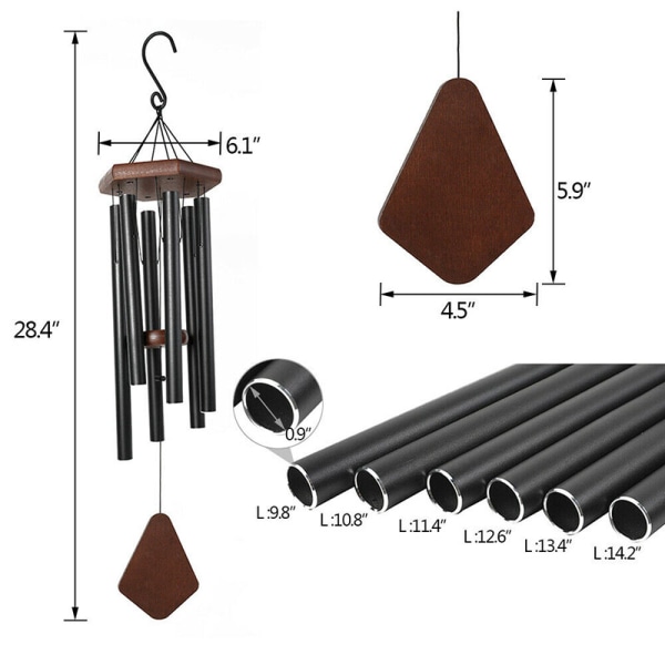 Stor dyb tone Windchime Kapelklokker Wind Chimes Black