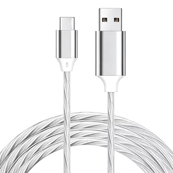 LED-flödande ljus USB-snabbladdningskabel med cool glödeffekt för A16
