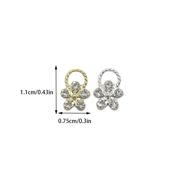 Ny 3 stk/pose Plum Blossom Flower Garland Legering Rhinestones Nail Silver