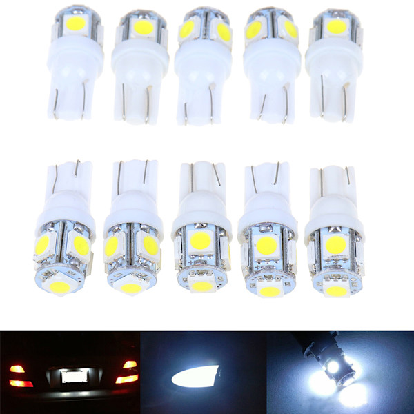 10 st White T10 Wedge 5-SMD 5050 5W5 LED-nummerskyltslampor