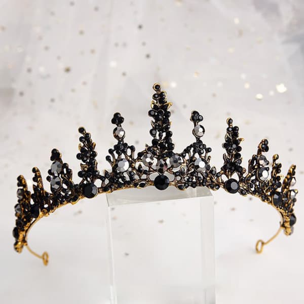 1st Bride Retro Black Crystal Crown Queen Tiara A