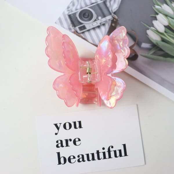 Värikäs kaksikerroksinen retro perhonen hiusklipsi asetaatti rapuklipsi A5