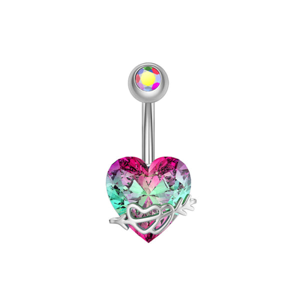 Kirurgisk stål Krystall navle ringer Zircon Heart Navel Pi C