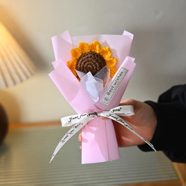 Mini käsintehty lankakukkasydänkimppu ystävänpäivä äiti A2