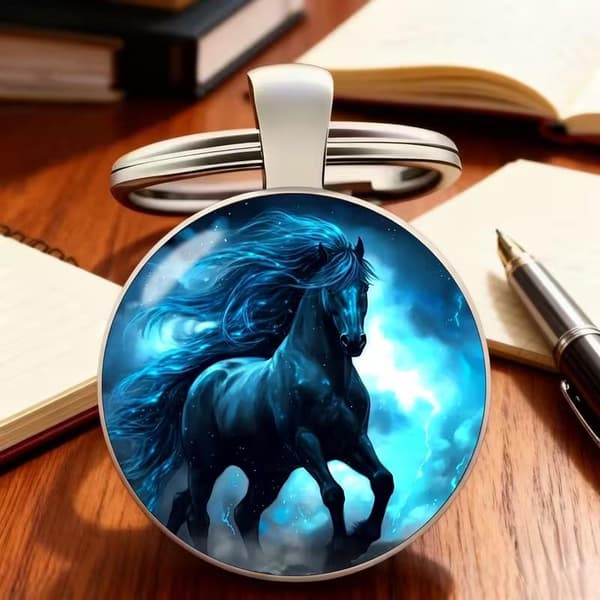 Zodiac Häst Nyckelring Utsökt Hästmönster Glas Cabochon Nyckelring A5