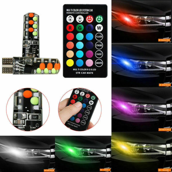 2 kpl T10 COB RGB LED 6SMD auton kiilasivuisia monivärisiä lamppuja