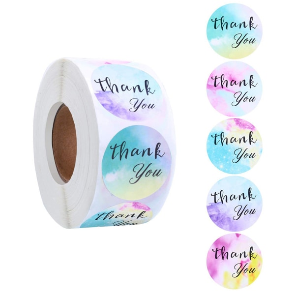 500 st färgglada runda "Tack" klistermärke Seal Etikettpappersrulle