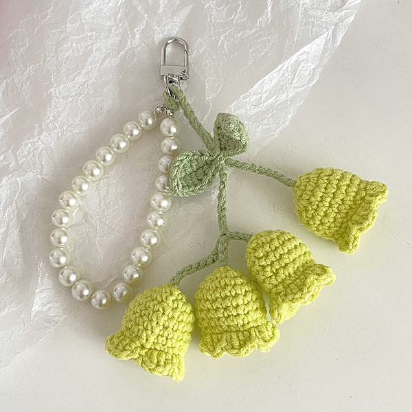 1 Stk Flower Knitted Keychain Nøkkelring Dame Heklet Ullblomst Green