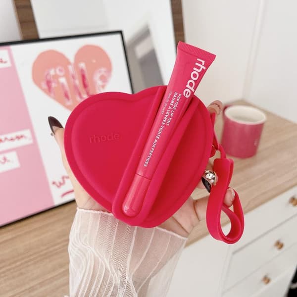Läppstift Läppglans Silikon Kärlek Förvaringsväska Bärbar Hörlur Raspberry