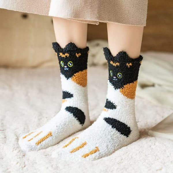 Dame Vinter Varme Fluffy Sokker Dyre Katte Sokker Korallfleece H A2