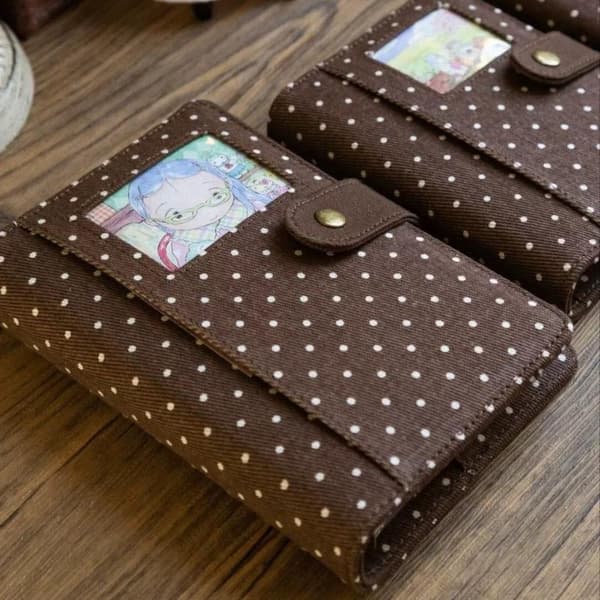 e Retro Polka Dot Canvas Notesbog med tryklukning og tegneseriefoto D