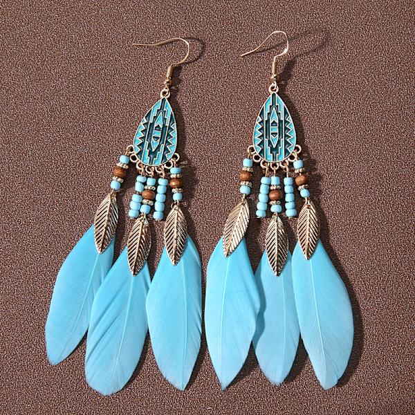 Summer Bohemian Long Feather Dangle Örhängen För Kvinnor Beach Ta sky blue