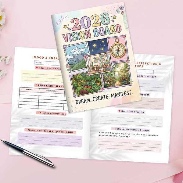 2026 Vision Board og Målplanlægger: Manifestér Dit Bedste Liv Med Multicolor