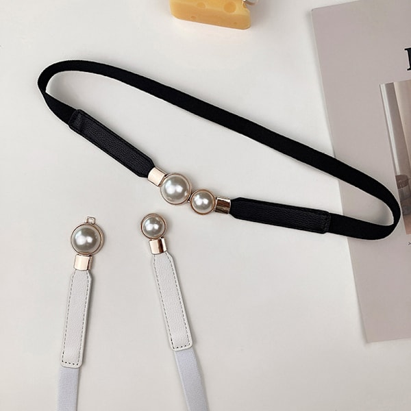 Muoti Naisten Double Pearl Belt PU-nahka mekko hame vyötärö El Black