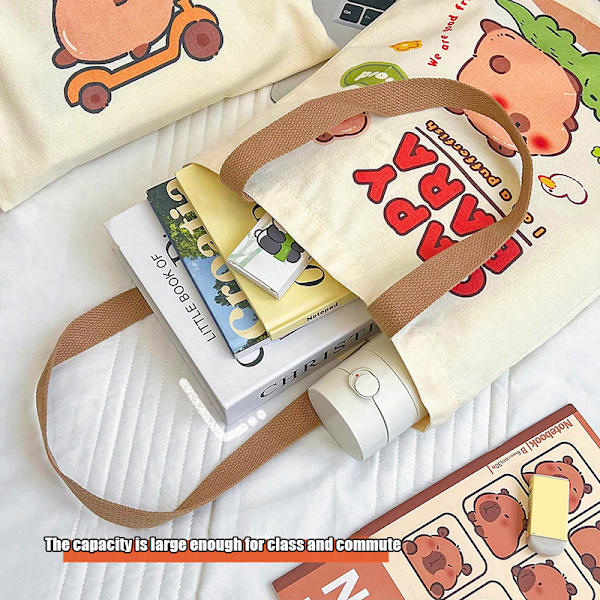 e Kapibala Canvas Bag Capybara Large Capacity Shopping Bag Shou A2