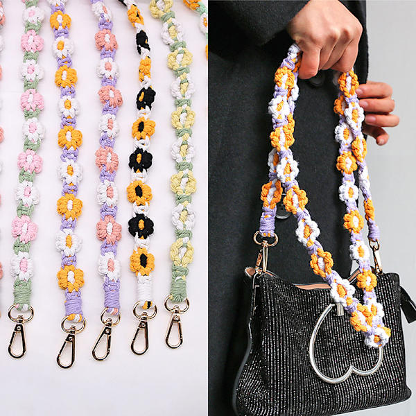 Uusi kukkapunos avaimenperä Lanyard Käsin kudottu matkapuhelin Cha C